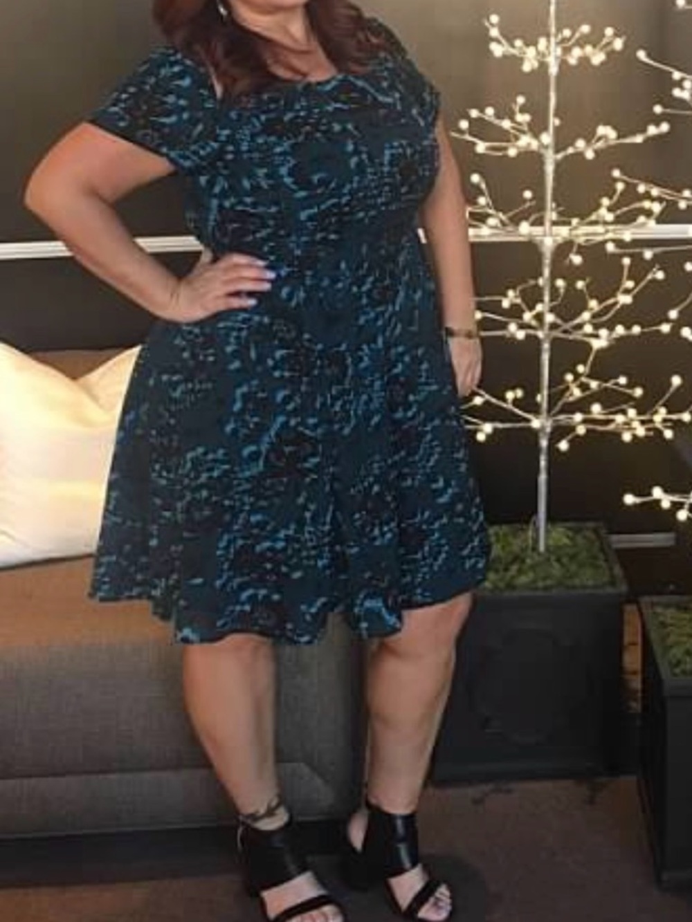 torrid Black Dress with Teal Print, Fit-and-Flare Midi